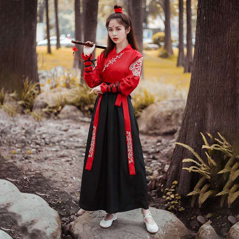 تانغ سلالة الملابس القديمة Hanfu فستان كلاسيكي المبارز الملابس التقليدية النمط الصيني التنانير وأعلى زي تأثيري
