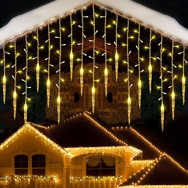 عيد الميلاد LED أضواء وميض جليد سلسلة أضواء مقاوم للماء معلقة أضواء عيد الميلاد في الهواء الطلق حديقة الطرف عطلة الديكور