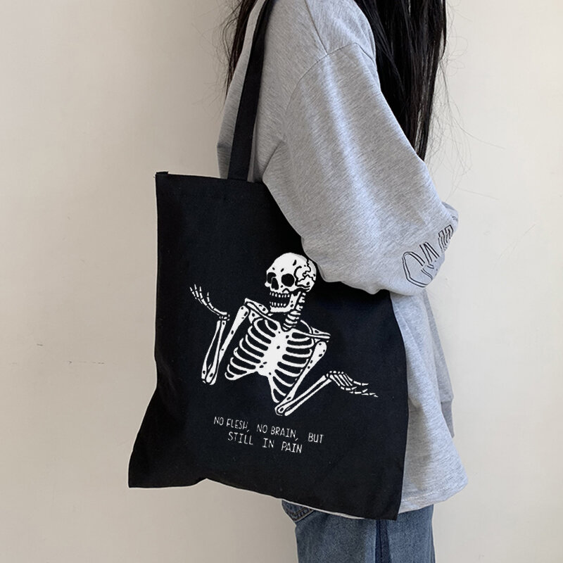 القوطية الجمجمة رسالة حقيبة قطن مطبوعة اليابانية الكرتون الإناث حقيبة عادية Harajuku الظلام حقيبة تسوق حقيبة كتف سعة كبيرة