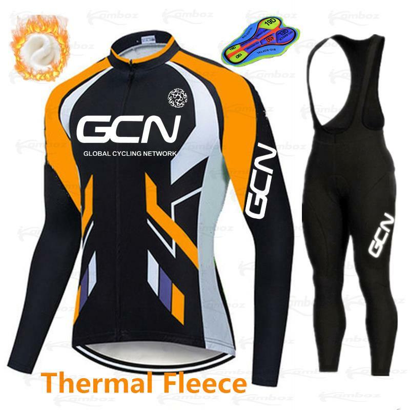 جديد 2021 GCN فريق الدراجات جيرسي مجموعة ملابس طويلة الأكمام الرجال الشتاء الدراجات الملابس الحرارية الصوف روبا Ciclismo Hombre الدافئة