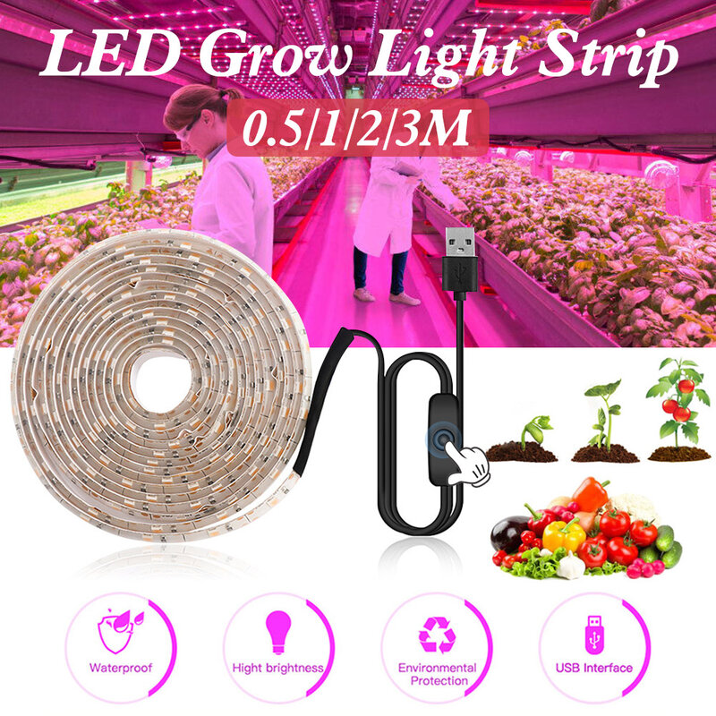 مصلحة الارصاد الجوية 2835 LED تنمو شرائط مصباح 5 فولت الطيف الكامل مقاوم للماء تزايد قطاع أضواء 60 LED/م الدفيئة ضوء النبات