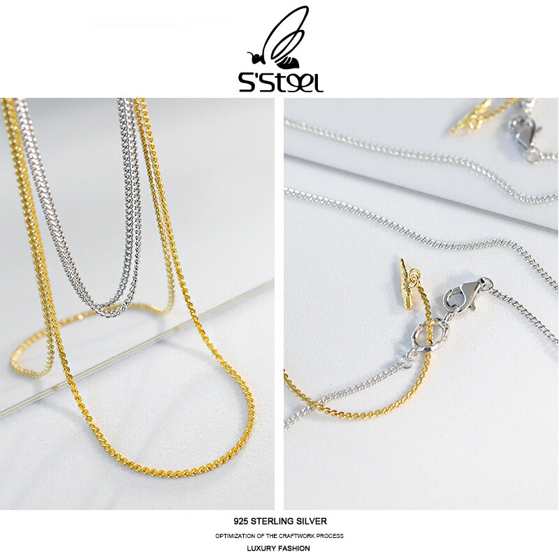 S'STEEL-عقد من الفضة الإسترليني عيار 925 بتصميم كوري بسيط ، عقد طويل ، مجوهرات ، 925