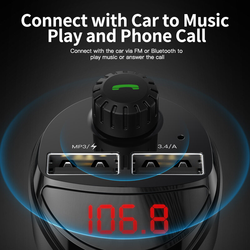 KUULAA شاحن سيارة FM الارسال بلوتوث سيارة الصوت مشغل MP3 TF بطاقة سيارة عدة 3.4A المزدوج USB سيارة الهاتف شاحن ل شاومي Mi