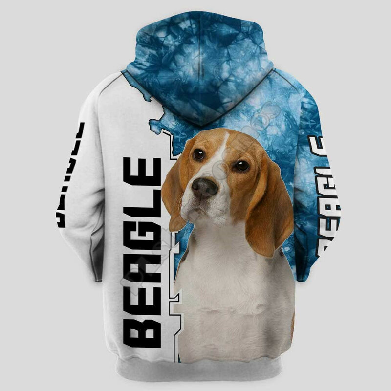Beagle-كنزة بغطاء للرأس مطبوعة ثلاثية الأبعاد للرجال والنساء ، سترة بتصميم حيوان مضحك ، توصيل مباشر 06