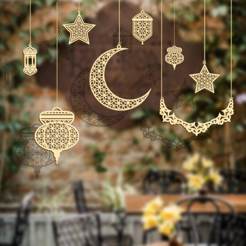 10 قطعة مسلم عيد الفطر الإسلامي قلادة خشبية عيد الفطر الحلي الحلي الدينية الحلي اكسسوارات المنزل ديكورات منزلية