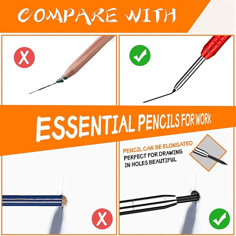 N0HB الصلبة نجار مجموعة أقلام رصاص للبناء طويل الأنف حفرة عميقة الميكانيكية قلم رصاص علامة أداة وسم للنجار #3