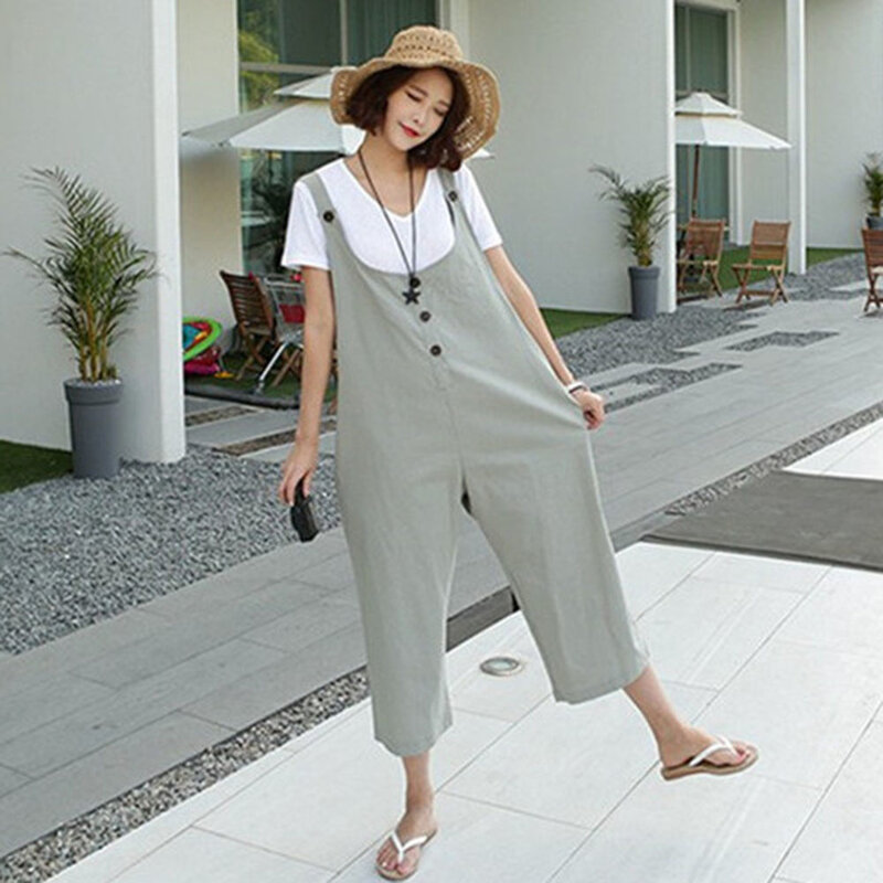 الصيف 2021 النمط الياباني الموضة جمبسوت بلون واحد البساطة واسعة الساقين فضفاضة المرأة وزرة