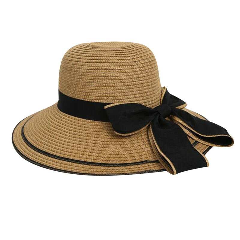 أفضل الصيف قبعة القش كبيرة الشمس المرنة قبعات واسعة جديدة Bowknot للطي قبعة الشاطئ دعم الجملة عالية الجودة المرأة القبعات