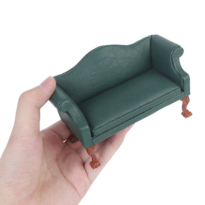 متعددة اللون! 1:12 دمية مصغرة أريكة جلدية مزدوجة أريكة بيت الدمية ديكور غرفة المعيشة