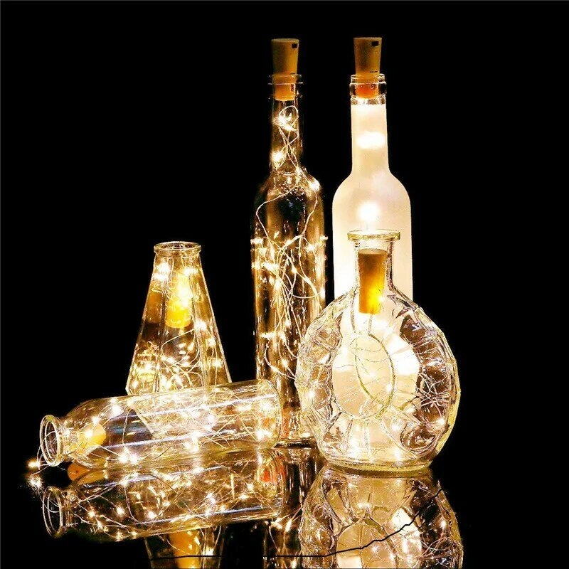 بطارية تعمل بالطاقة جارلاند زجاجة نبيذ أضواء مع الفلين 2 متر 20 LED الأسلاك النحاسية الملونة الجنية أسلاك إضاءة للأماكن الخارجية للديكور حفل زفاف