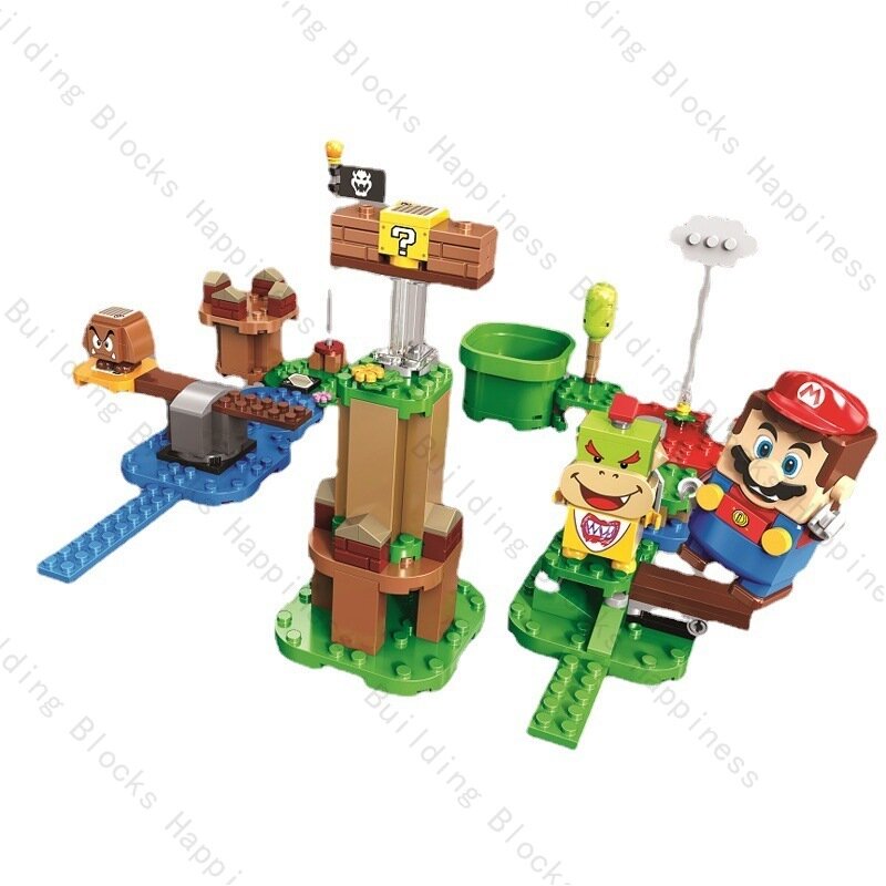 سوبر ماريو كتل بناء القلعة مغامرة مجموعة ألعاب لعبة ألغاز تجميع الطوب الصغير للأطفال نموذج شخصيات الحركة المصغرة
