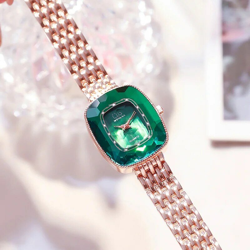 WIILAA الأخضر العلامة التجارية الفاخرة النساء سوار ساعة كوارتز الإبداعية فريدة من نوعها السيدات ساعة معصم ل 2021 wistwatch الإناث على مدار الساعة