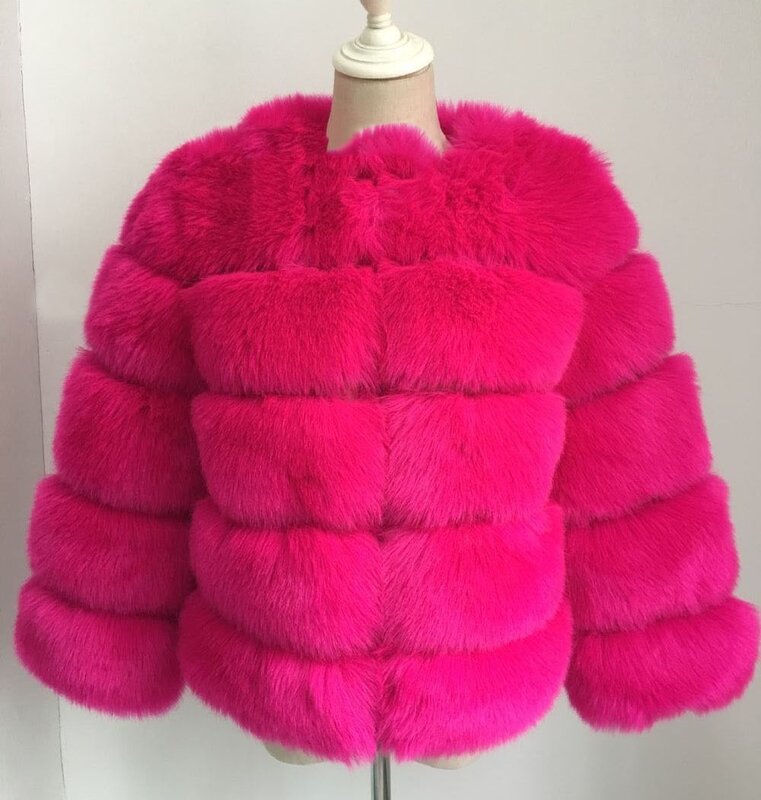 S-3XL 2021 الشتاء قمة الموضة الوردي فو الفراء معطف أنيق سميكة الدافئة ملابس خارجية وهمية الفراء سترة امرأة