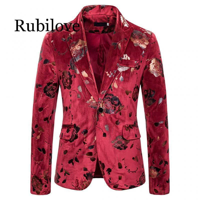 بدلة رجالية أنيقة بطبعة زهور ، بدلة مغنية المسرح ، بدلة زفاف أو عريس ، أحمر أو أسود ، مجموعة خريف 2019