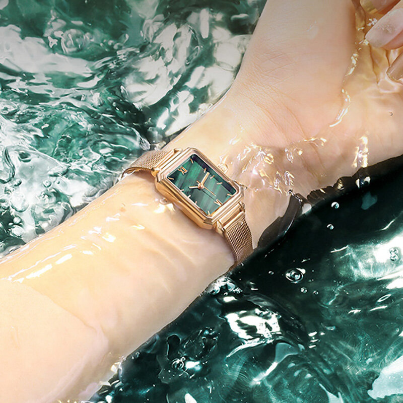 مقاوم للماء ساعات للنساء كوارتز ساحة ساعة رقمية فاخرة الملكيت ساعة مزدوجة سيدة جلدية حزام المعصم ساعة مجوهرات هدية