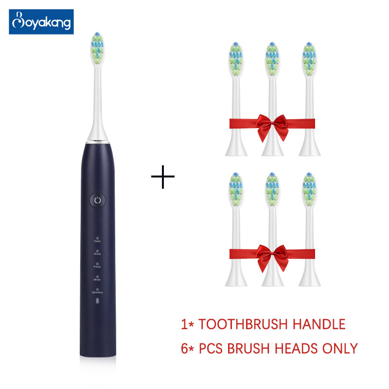 Boyakang بالموجات فوق الصوتية الاهتزاز فرشاة الأسنان الكهربائية الذكية توقيت IPX7 مقاوم للماء قابلة للشحن دوبونت شعيرات USB الشحن