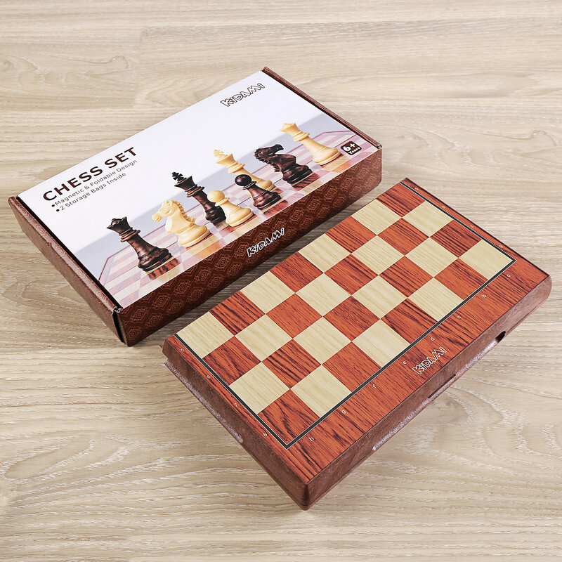 KIDAMI للطي المغناطيسي السفر لعبة الشطرنج مع 2 أكياس المحمولة لقطع تخزين هدايا لمحبي الشطرنج و المتعلمين الاطفال