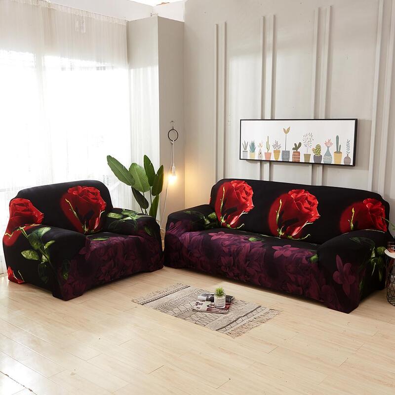 ثلاثية الأبعاد زهرة الورد الأحمر الطباعة غطاء أريكة مرنة/pillowزهرية لغرفة المعيشة غطاء أريكة شاملة للجميع