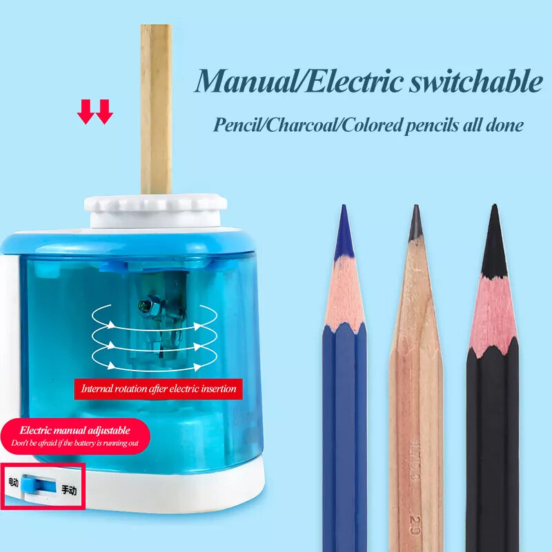 Tenwin الكهربائية/دليل 2 في 1 براية أقلام طالب آمنة حلزونية شفرة فولاذية مبراة الاطفال الكبار لوازم أقلام ملونة
