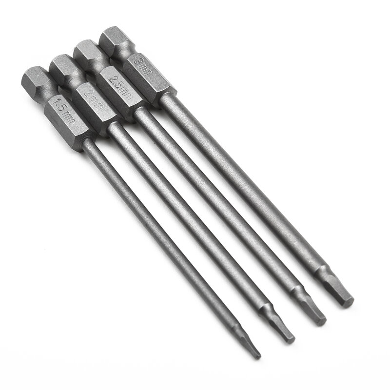 4Pcs 1/4 Hex Shank Magnetic S2 Alloy Steel Head Screw Driver Screwdriver Bit 1.5/ 2.0/ 2.5/ 3.0mm For Cordless Drills Wrenches