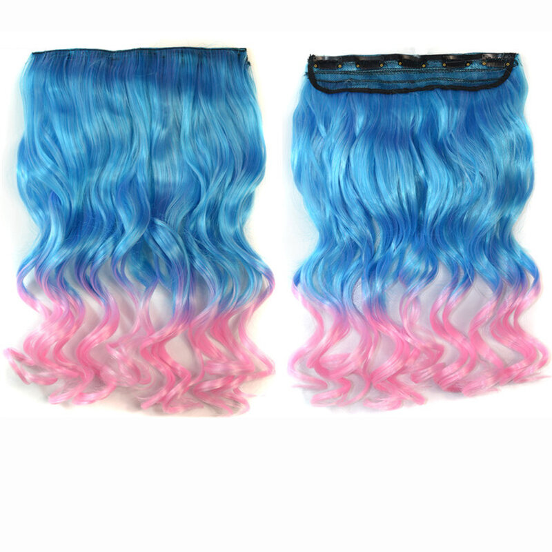 Beiyufei الاصطناعية أومبير مقطع طويل في الشعر مع 5 مقاطع لحمة شعر أومبير اللون الأزرق الوردي الاصطناعية الجسم شعر مموج سائب تمديد