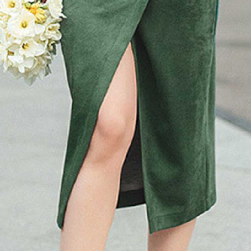 2021 الربيع الصيف نمط جديد السيدات بلون مثير مفتوحة نصف طول حقيبة الورك تنورة الإناث مزاجه الشارع ارتداء الأخضر تنورة