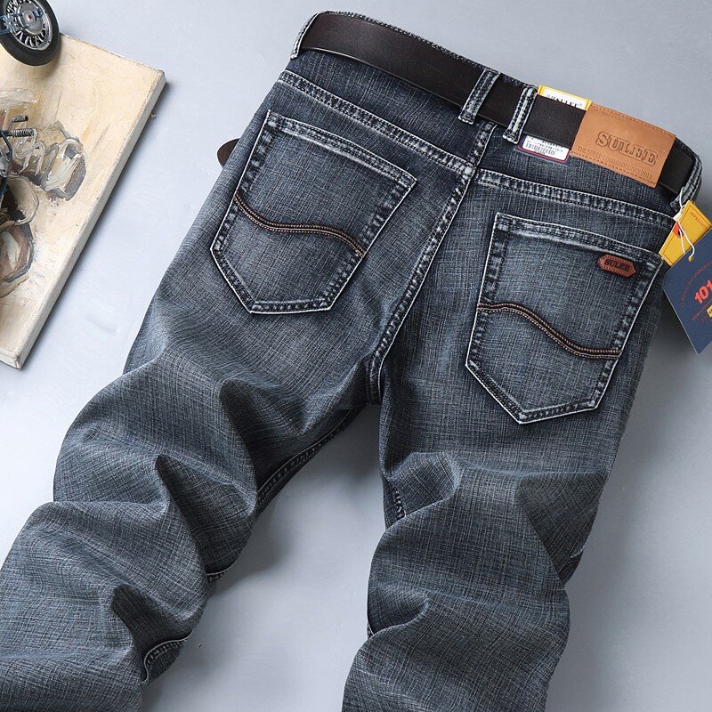 Sulee أفضل علامة تجارية جينز متوسط الارتفاع متوسط جينز كالكا للرجال جينز رجالي تأثير الشارب