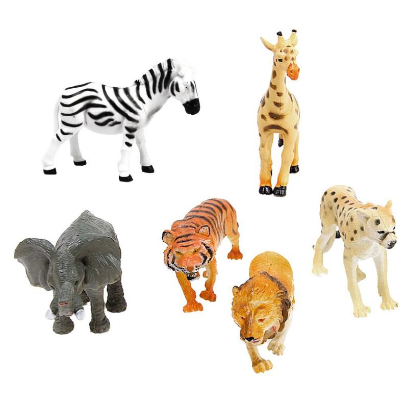 6x البلاستيك الحيوانات البرية مجموعات الالعاب البلاستيك النمر النمر الأسد الزرافة زيبرا Eleph