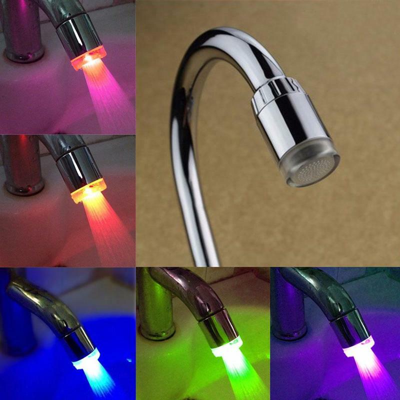 تضيء LED صنبور المياه 7 ألوان حنفية بمصباح LED RGB ضوء اللون تغيير صنبور المياه اكسسوارات المطبخ الحمام