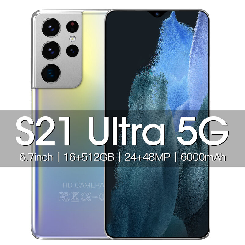 هاتف محمول celole 5G S21 Ultra 16GB 512GB 6000mAh النسخة العالمية 10 Core 6.7 Inch الهاتف الذكي أندرويد 10 الهاتف المحمول فتح 4G