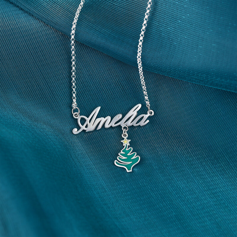 شخصية شجرة عيد الميلاد لوحة قلادة مخصصة أي اسم إلكتروني قلادة ندفة الثلج مجوهرات هدايا عيد الميلاد للأم