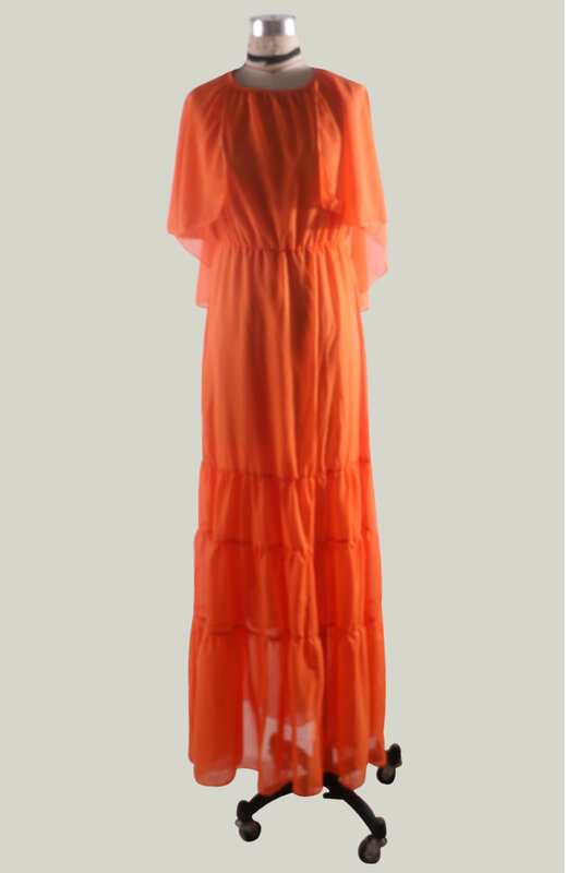 فستان سهرة أنيق برقبة على شكل حرف O للنساء من الشيفون بأكمام قصيرة برتقالي للحفلات خمر فستان طويل Vestido De Fiesta Largo #4