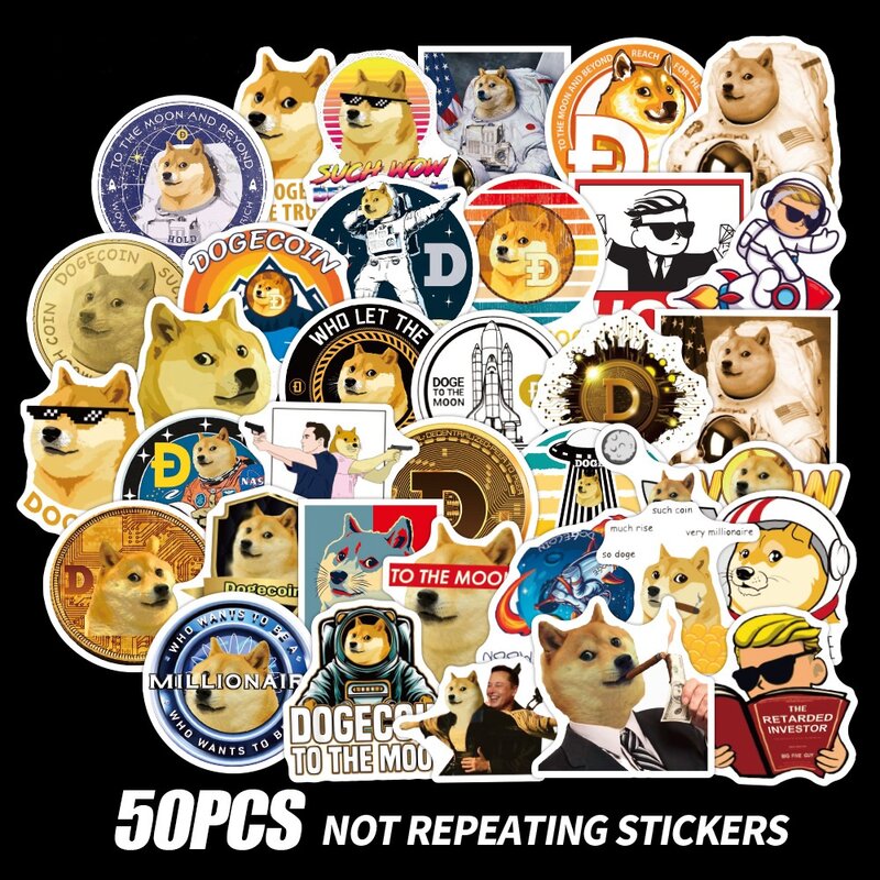 50 قطعة/المجموعة Dogcoin ملصقات WOW لا Repreating دوجي عملات ملصقات مقاومة للماء دوجي عملة حقيبة زجاجة المقرب