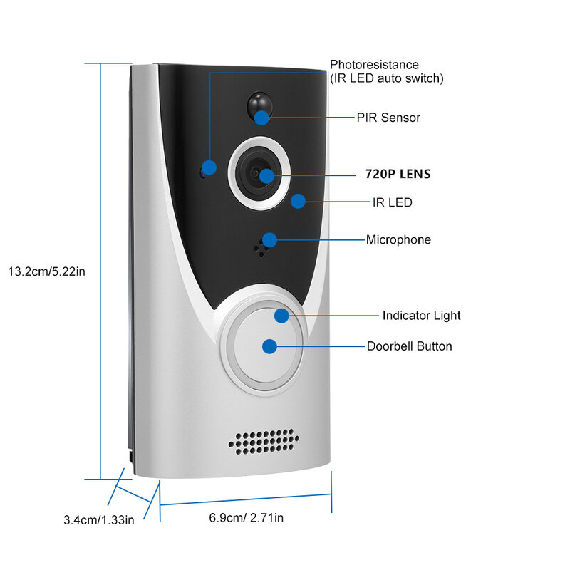 نظام اتصال داخلي لجرس الباب لا سلكي بالفيديو HD 1080P منخفضة الطاقة الذكية عن بعد مراقبة الأمن UBOX PIR للرؤية الليلية جرس باب مزود بتقنية Wifi