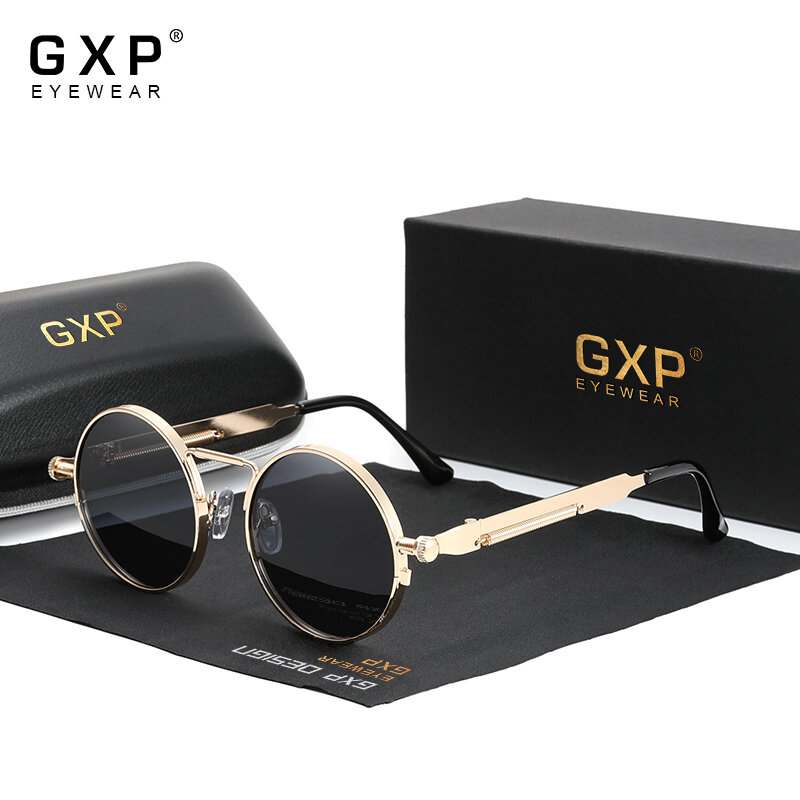 GXP 2021 جديد ريترو القوطية Steampunk النظارات الشمسية 100% الاستقطاب UV400 عدسة الرجال النساء إطار معدني مستدير نظارات شمسية عالية الجودة