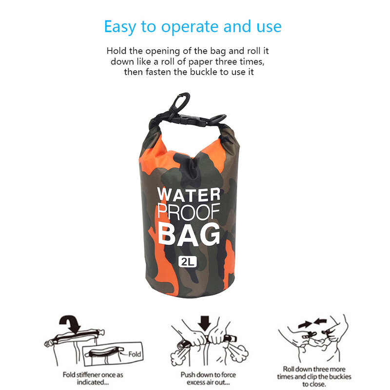 حقيبة تخزين PVC مقاومة للماء ، حقيبة خارجية مموهة ، تجمع ، غوص ، حقيبة جافة ، قابلة للطي ، للسباحة والرحلات النهرية