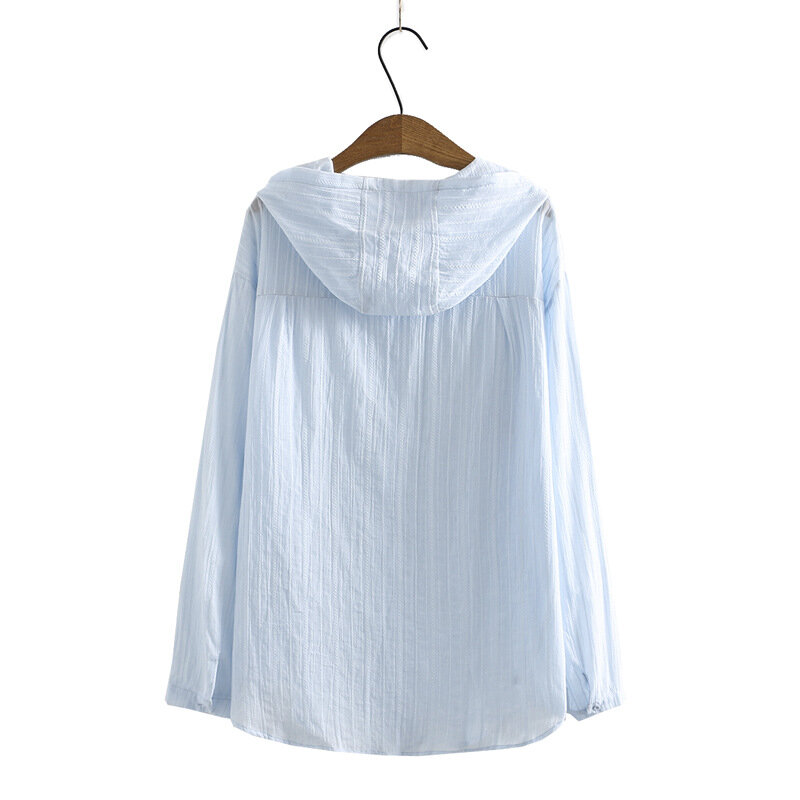 قميص صيفي من القطن للسيدات قمصان بأكمام طويلة مقاس كبير بلوزة فضفاضة كاجول بقلنسوة وخامة KKFY5606