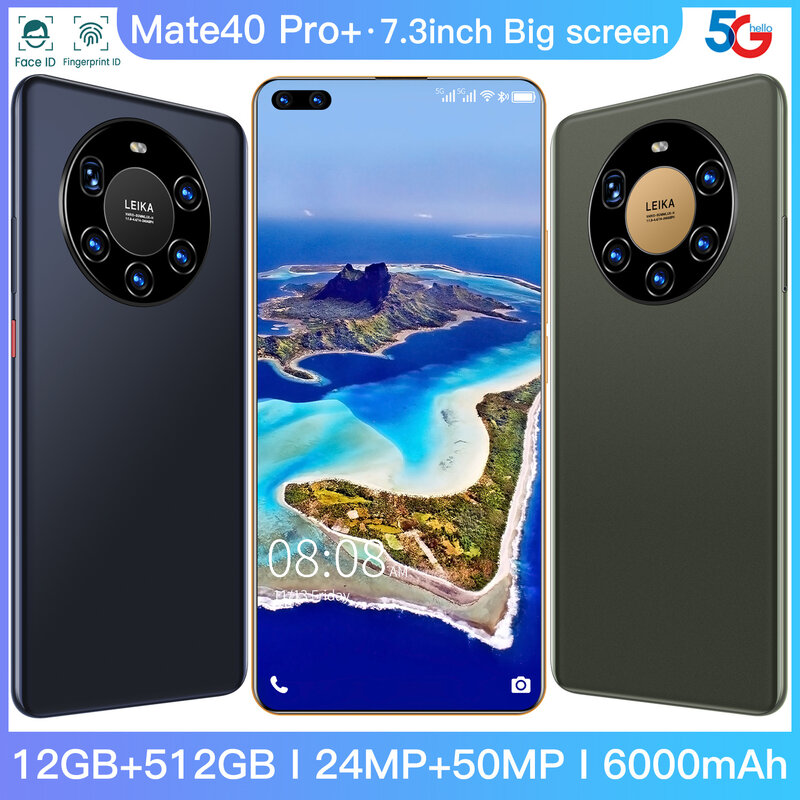 هاتف HUAWE Mate40 Pro + 5G إصدار عالمي هاتف ذكي بشاشة 7.3 بوصة عالية الدقة كاميرا 50 ميجابكسل MTK6889 + معالج عشاري النواة 6000mAh 16G 512G هاتف خلوي