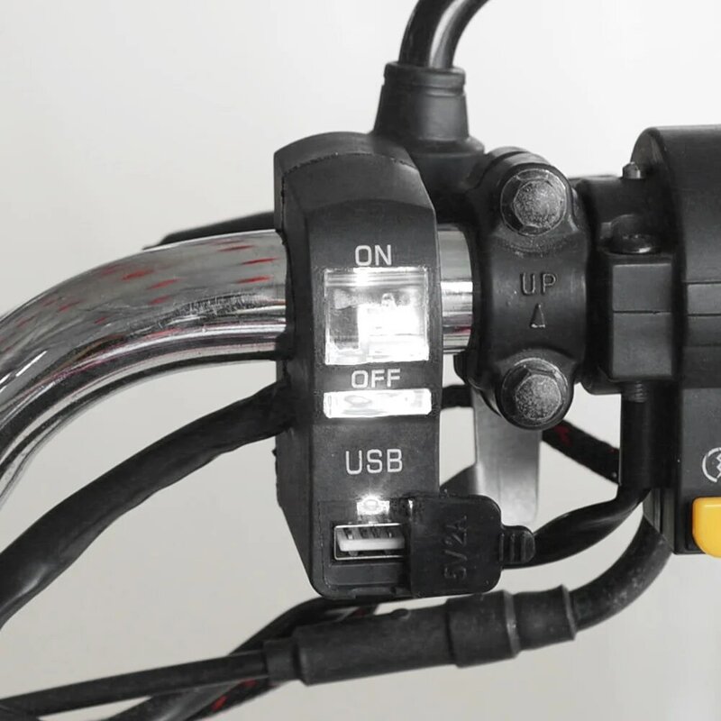 مؤشر تيار مستمر 12 فولت LED دراجة نارية المقود جبل USB شاحن الهاتف مع التبديل دراجة نارية المقود جبل USB شاحن الهاتف