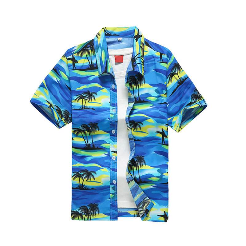 موضة Hot البيع الرجال هاواي زهرة طباعة قصيرة الأكمام الصيف شاطئ نمط التلبيب قمصان الرجال عطلة ملابس مريحة غير رسمية
