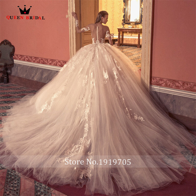 الأميرة منتفخ تنورة فساتين الزفاف كم طويل تول الدانتيل زينة فستان زفاف فاخر 2022 تصميم جديد مخصص DS18