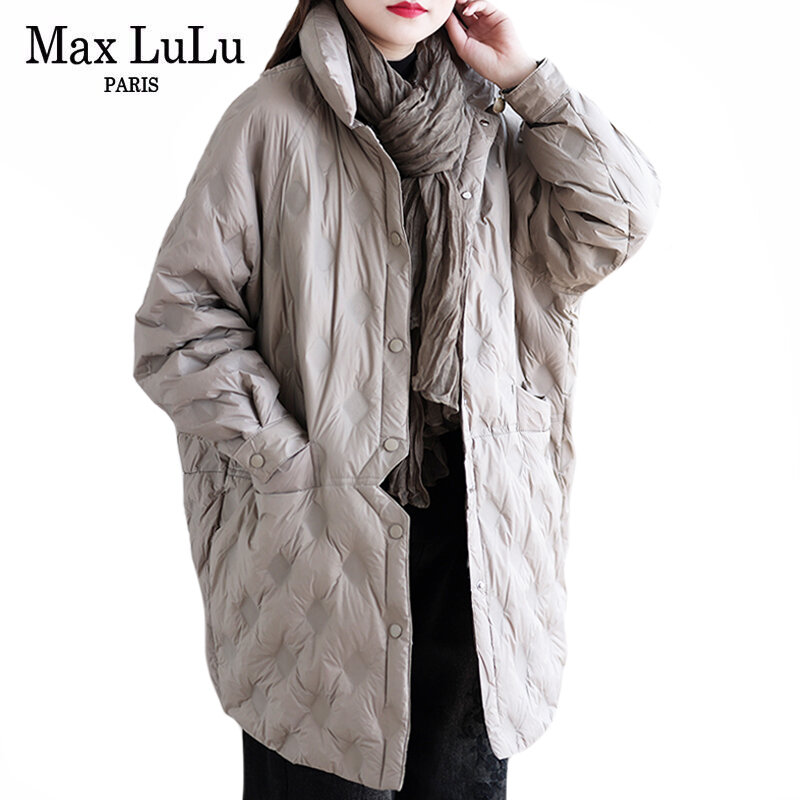 ملابس ماكس لولو النسائية الثلجية ذات الياقة المدورة 2021 الشتوية البريطانية نمط السيدات مبطن سترات فضفاضة دافئة الصلبة بطة أسفل جاكيتات