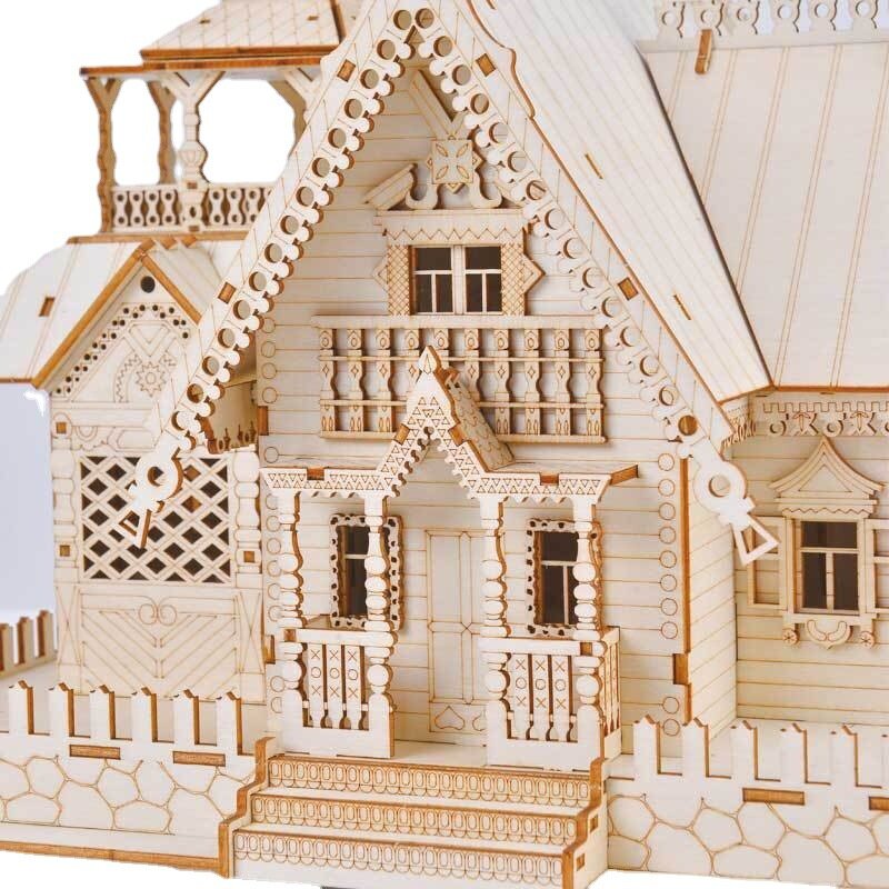 لغز للأطفال لتقوم بها بنفسك خشبية ثلاثية الأبعاد ثلاثية الأبعاد مضيئة منزل بناء سلسلة اللغز هدية السنة الجديدة للأطفال