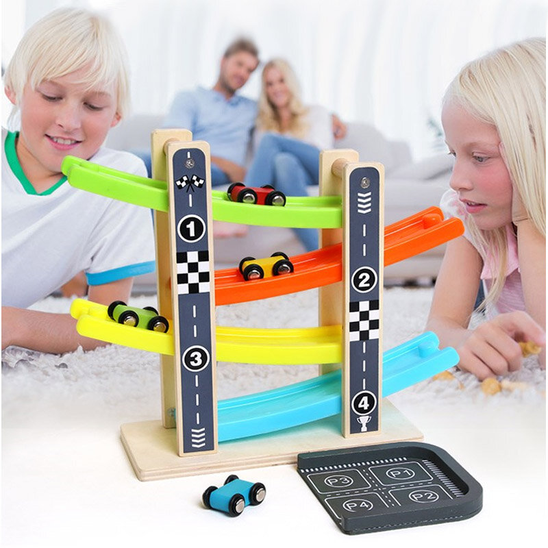 جديد أطفال خشبي ممر منحدر للسيارة لعبة مرآب لإيقاف السيارات مع نموذج صغير سيارات ألعاب سباق هدايا باردة للأطفال الصغار الأولاد