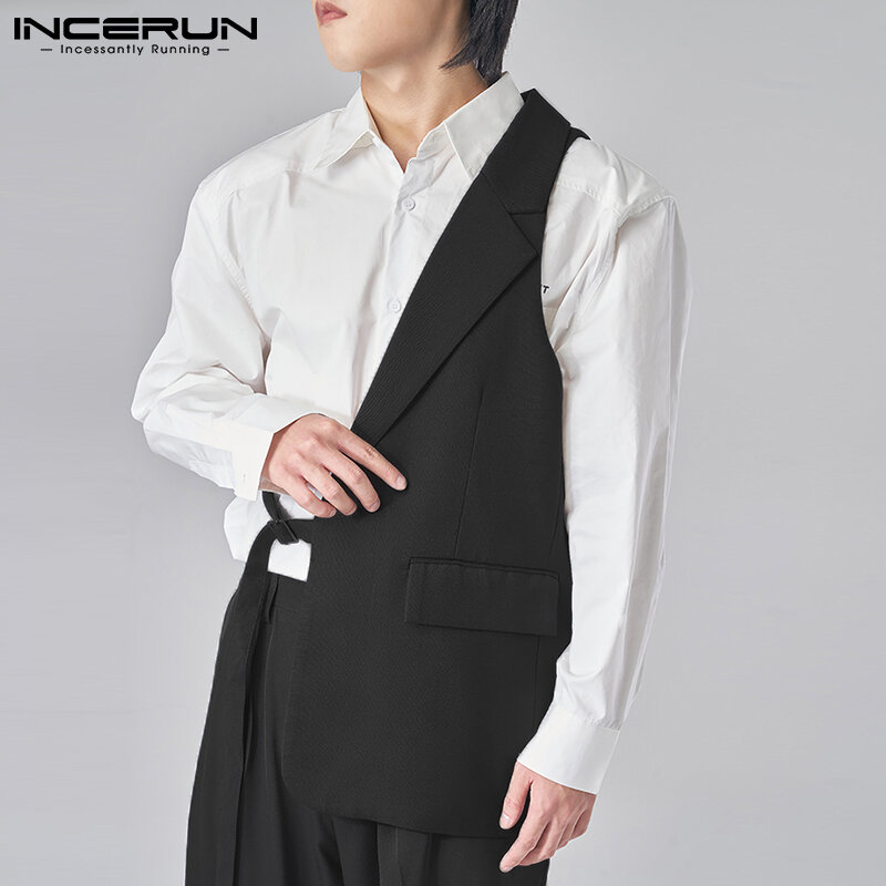 الرجال الموضة الصلبة انفصال مشبك حبل سترات تصميم الترفيه قمصان التلبيب أكمام غير النظامية صدرية S-5XL INCERUN 2021