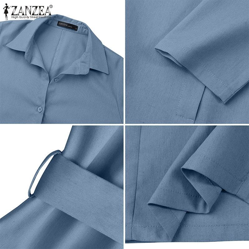 أزياء حريمي غير رسمية من قماش الدنيم الأزرق بدلة قفز نسائية للخريف 2021 من ZANZEA بدلة طويلة الأكمام بحزام بدلة رومبير كبيرة الحجم بتصميم عتيق