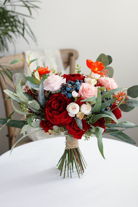 SESTHFAR-باقة الفاوانيا الوردية والأحمر ، زهور وهمية ، راموس صناعي ، Novia ، زينة الزفاف #3