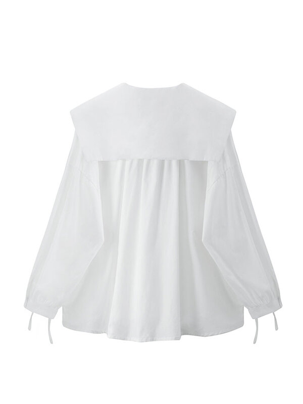2022 الربيع المرأة الأبيض بلوزة العصرية قميص بحار طوق عادية أنيقة الصلبة طويلة الأكمام الكورية مكتب قميص للسيدات المتضخم