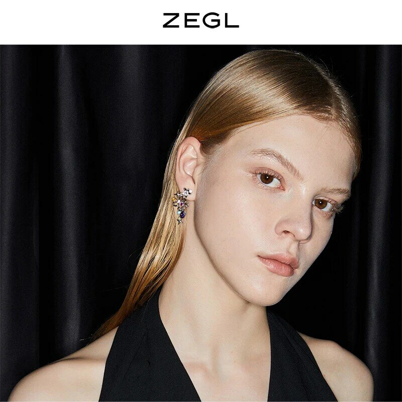 ZEGL مصمم الأحجار الكريمة الملونة سلسلة ستار زهرة أقراط الإناث عالية الجودة الشعور مسمار أنيق 925 الفضة إبرة الأذن مجوهرات