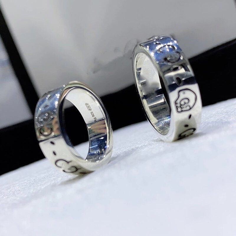 خاتم كلاسيكي من الفضة الإسترليني S925 على شكل جمجمة العشاق على طراز الهيب هوب يمكن استخدامه كخاتم زواج